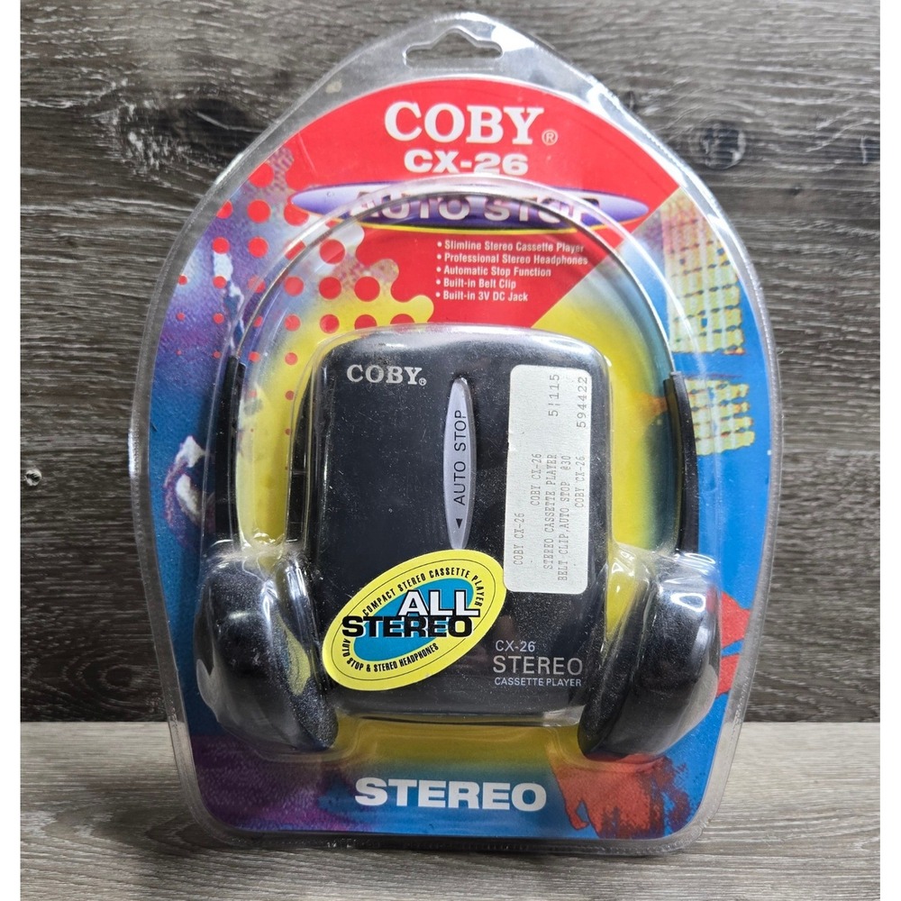 Coby CX-26 Portable Stereo Cassette Player Headphones Auto Stop Black 1998 NOS